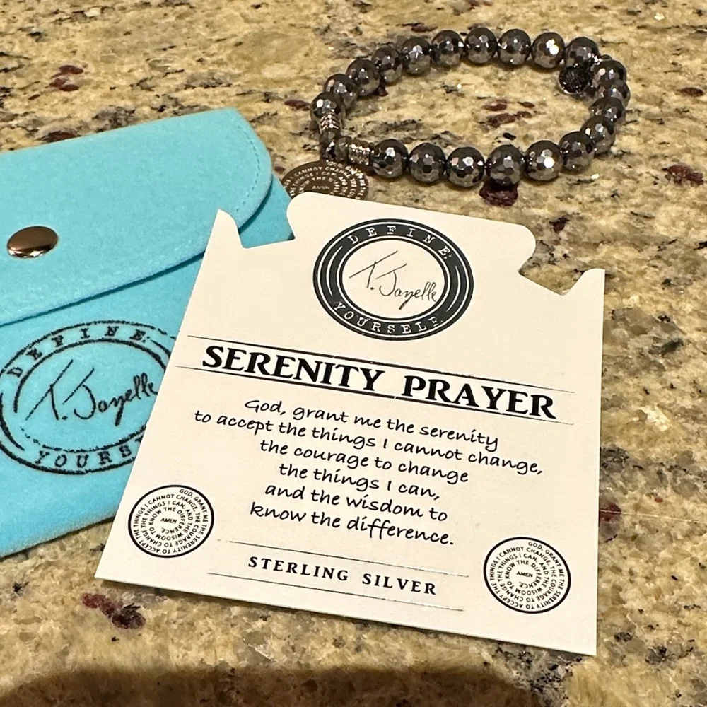 T. Jazelle Terahertz 8mm Stone Bracelet with Silver Serenity Prayer Charm